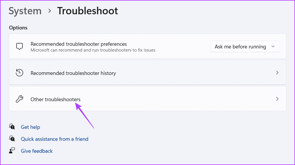 Other troubleshooters option in Start Menu