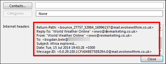 Outlook 2013 Message Source Properties Header