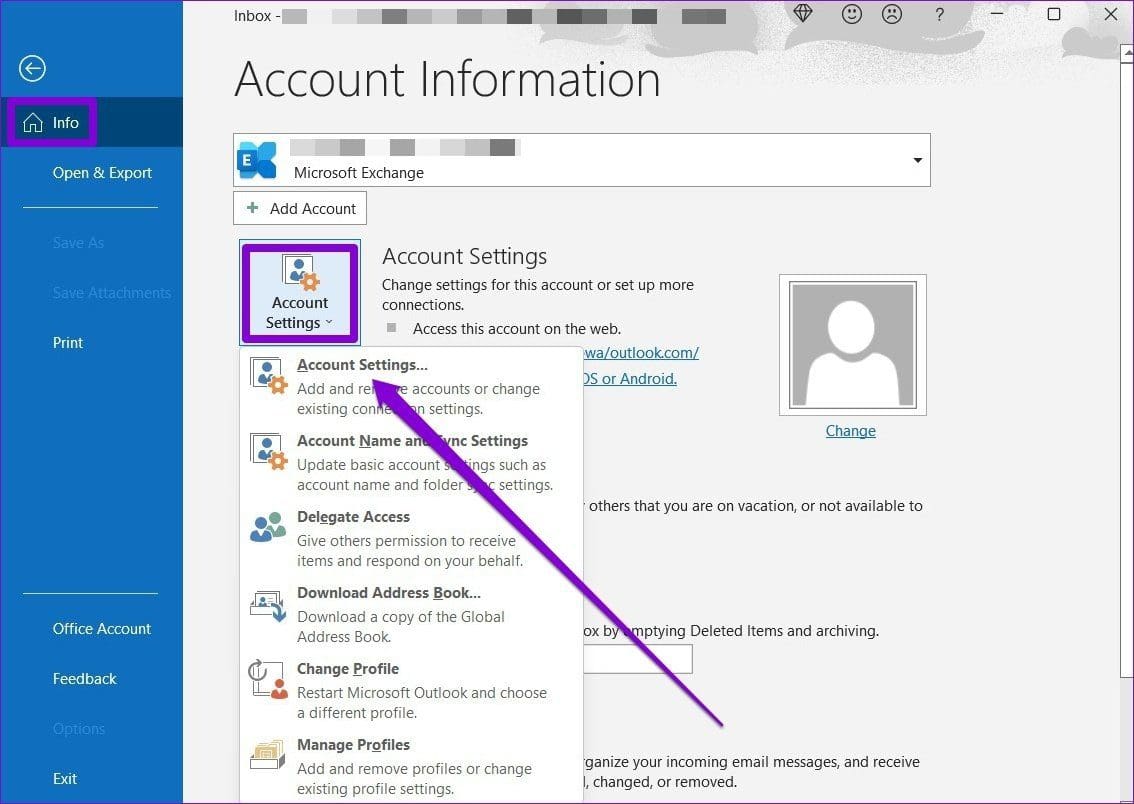 Outlook Accont Settings