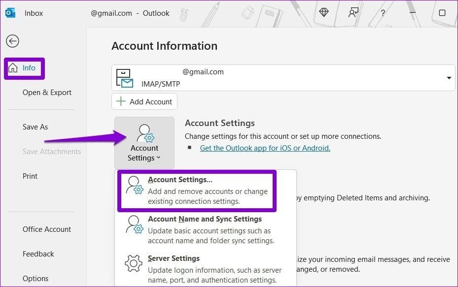 Outlook Account Settings