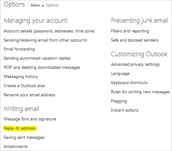 Outlook Reply Address