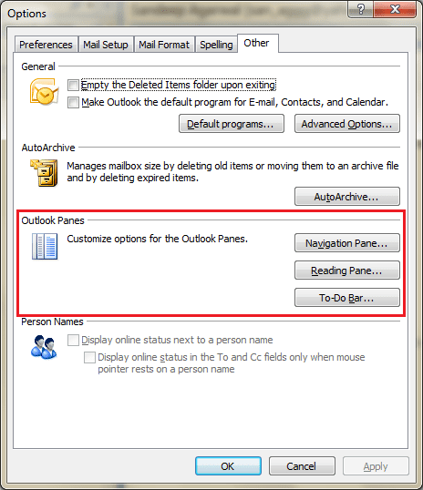 Outlook Tools Options Other