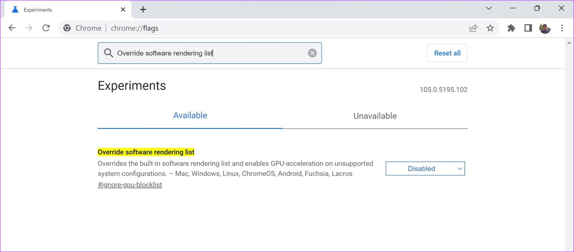 Override Software Rendering List