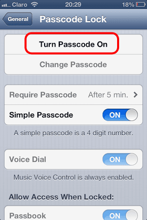 Passcode Lock On