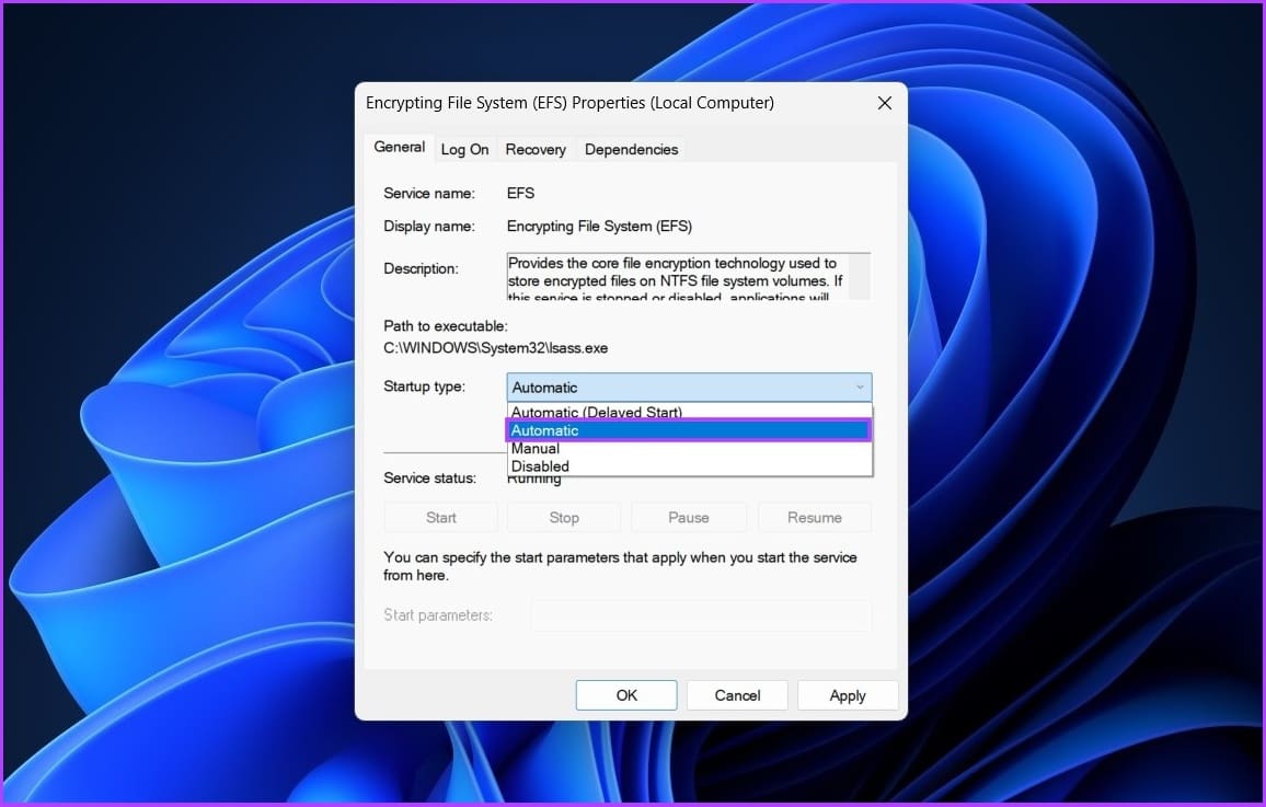 change the Startup type to Automatic
