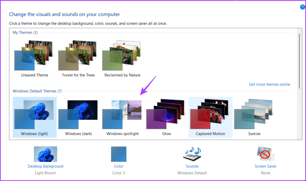 Personalization window in the Control Panel