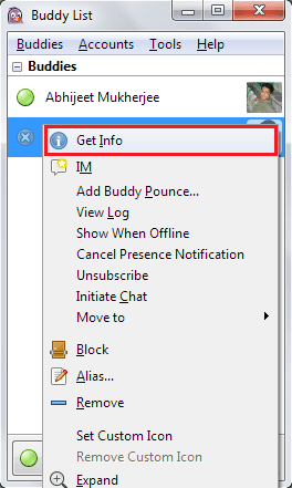 Pidgin Get Info