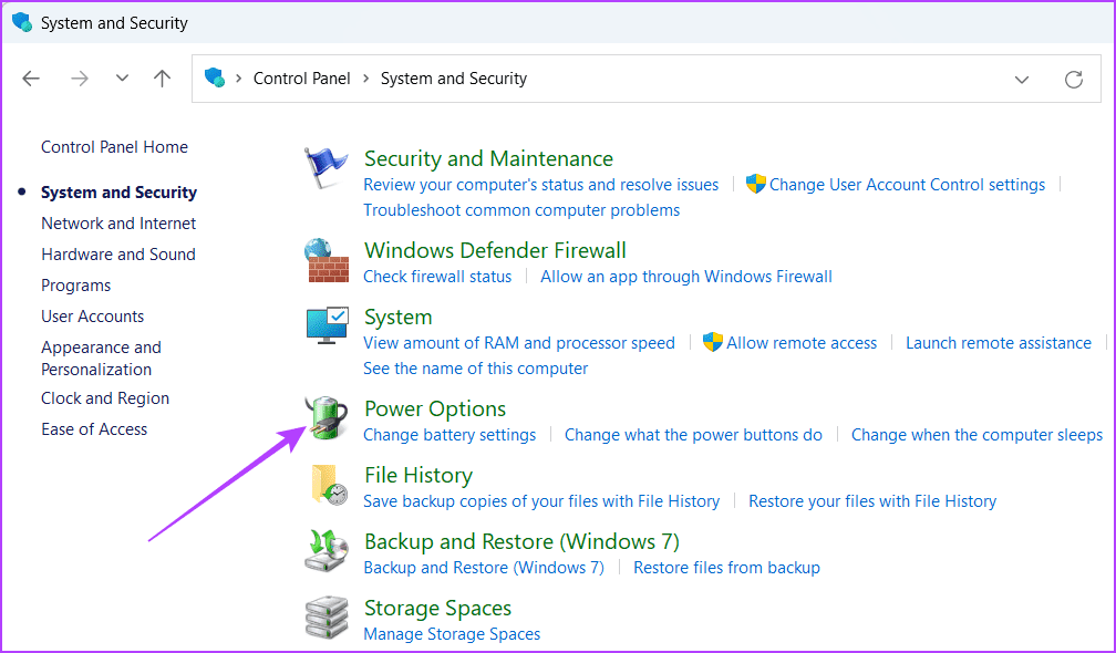 Power Options in the Control Panel