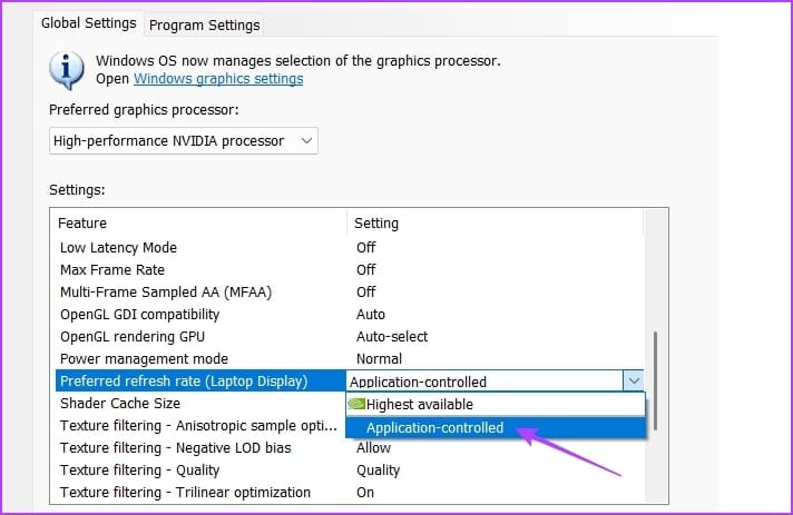 Preferred refresh rate in NVIDIA Control Panel