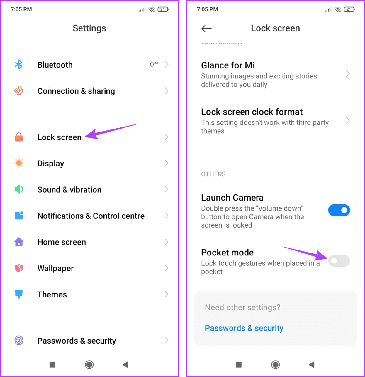 Tap on Lock screen & turn on the toggle