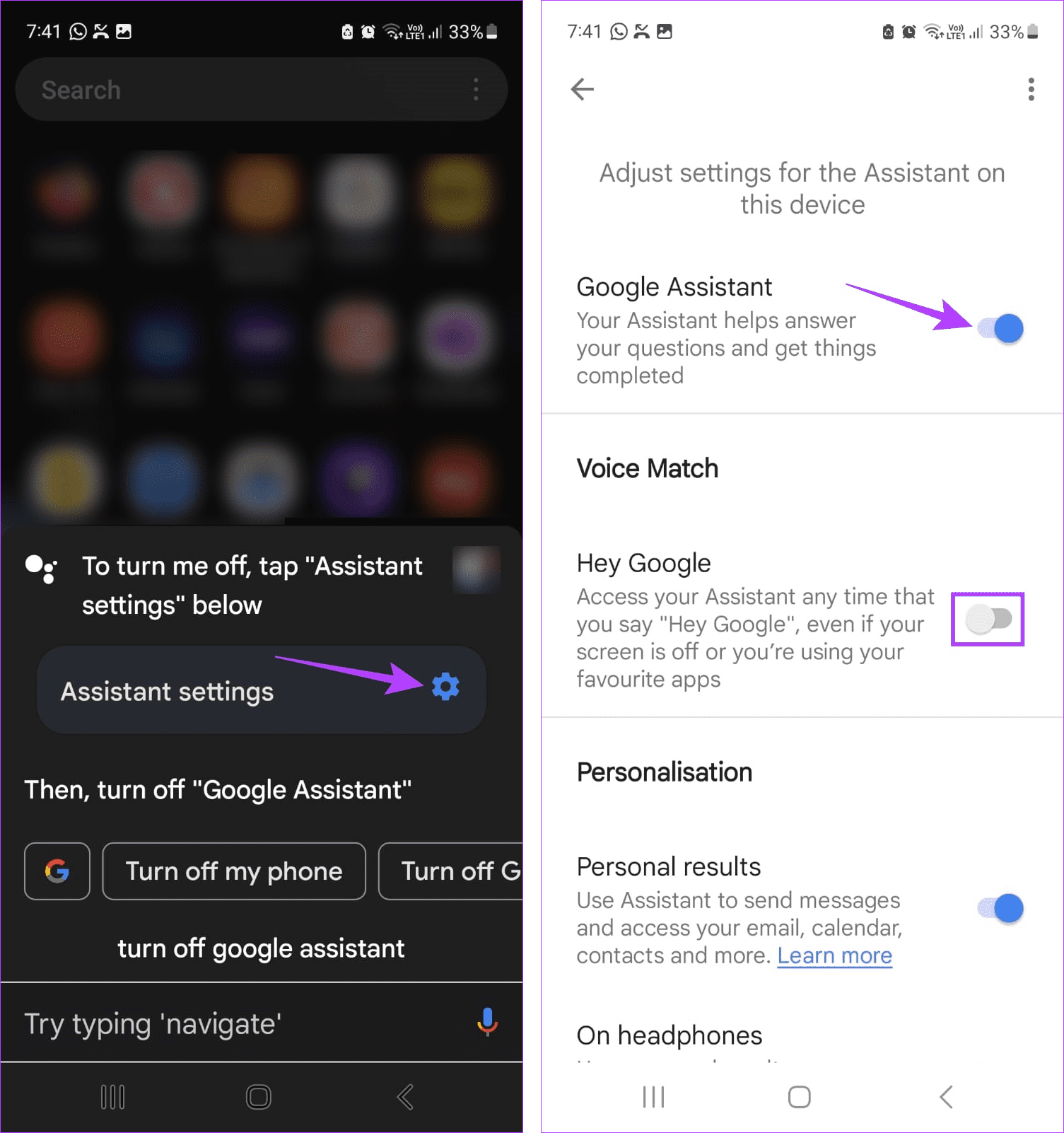 Turn off the Google Assistant
