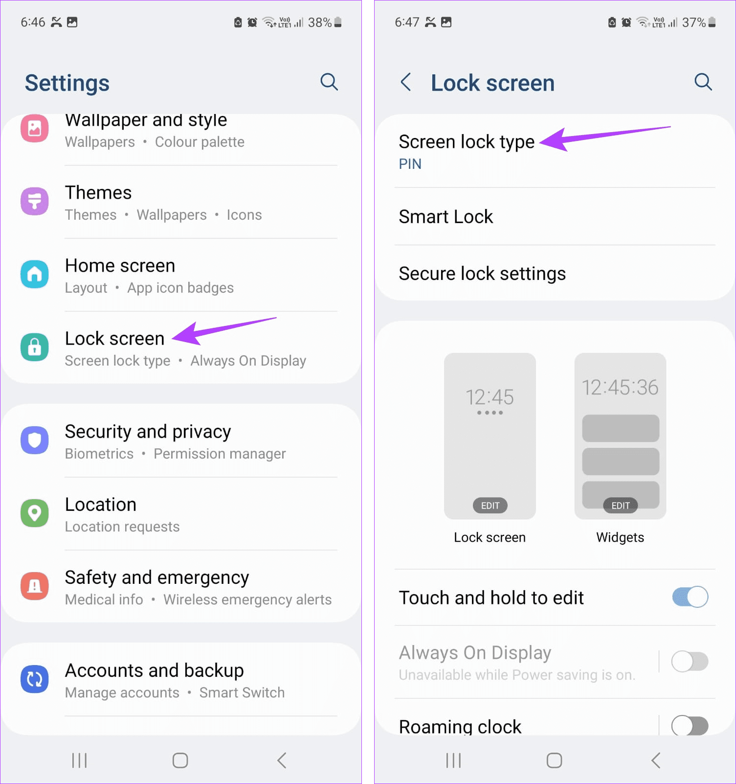 Tap on Lock screen & tap on Screen lock type