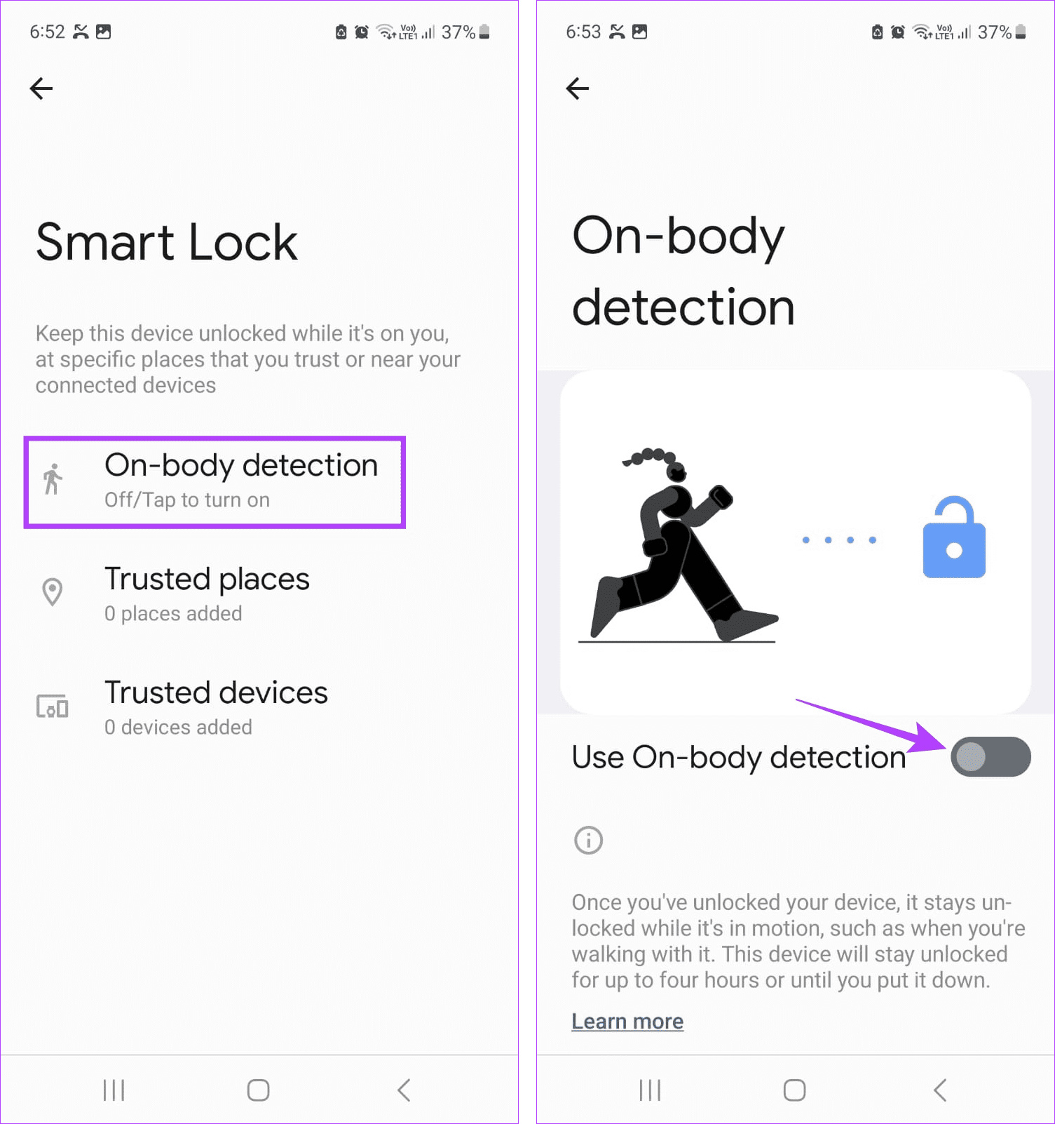 In On-body detection & disable toggle