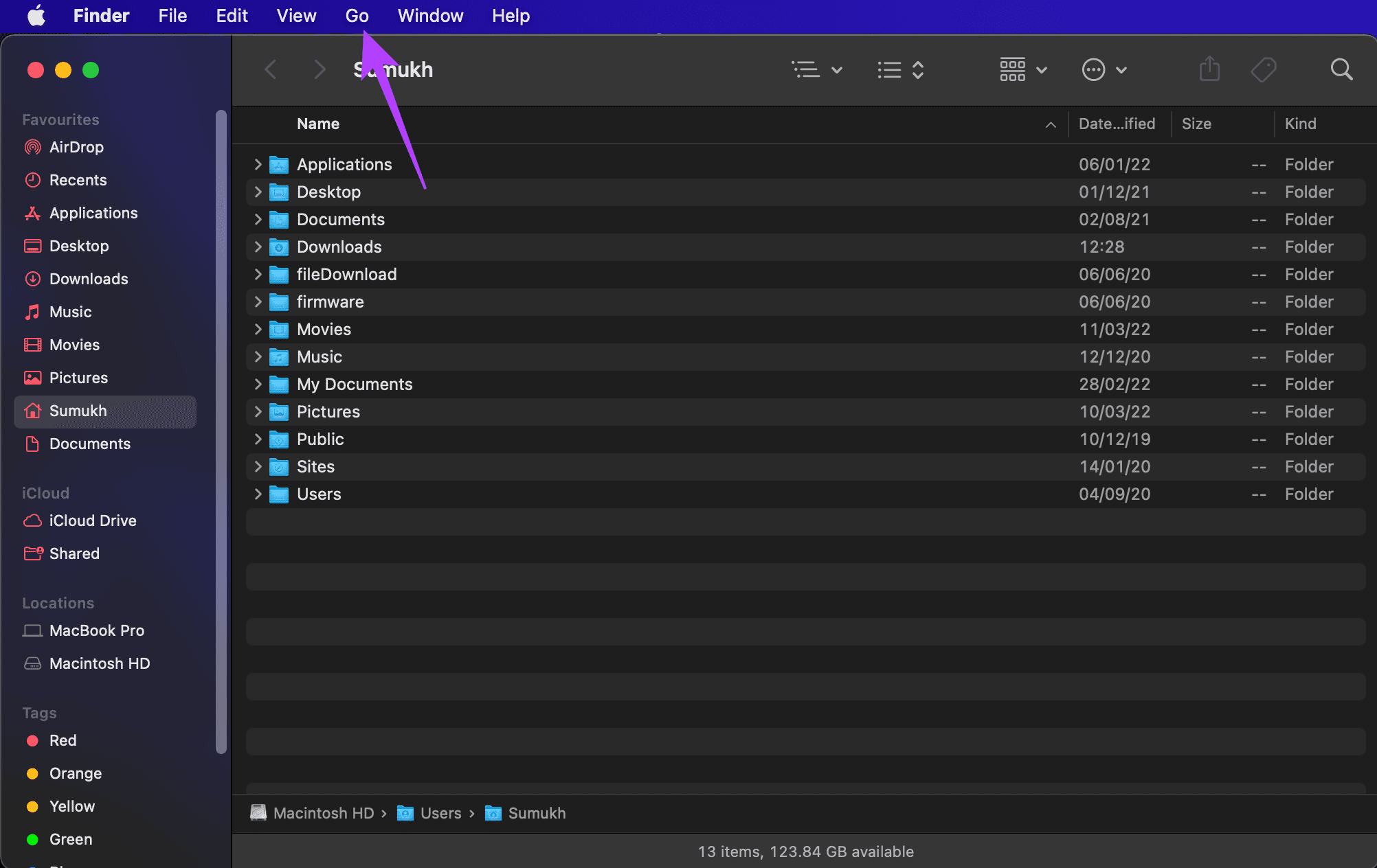 Go option in finder