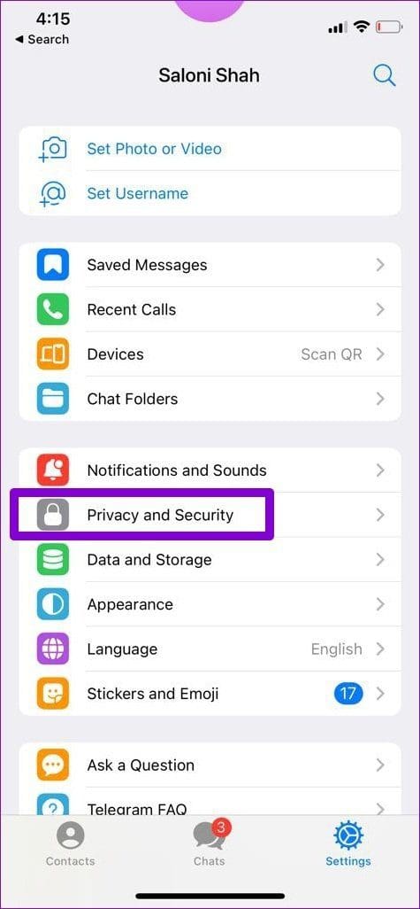 Privacy and Security Settings on Telegram for i Phone