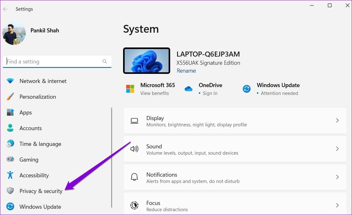 Privacy and Security Settings on Windows 11