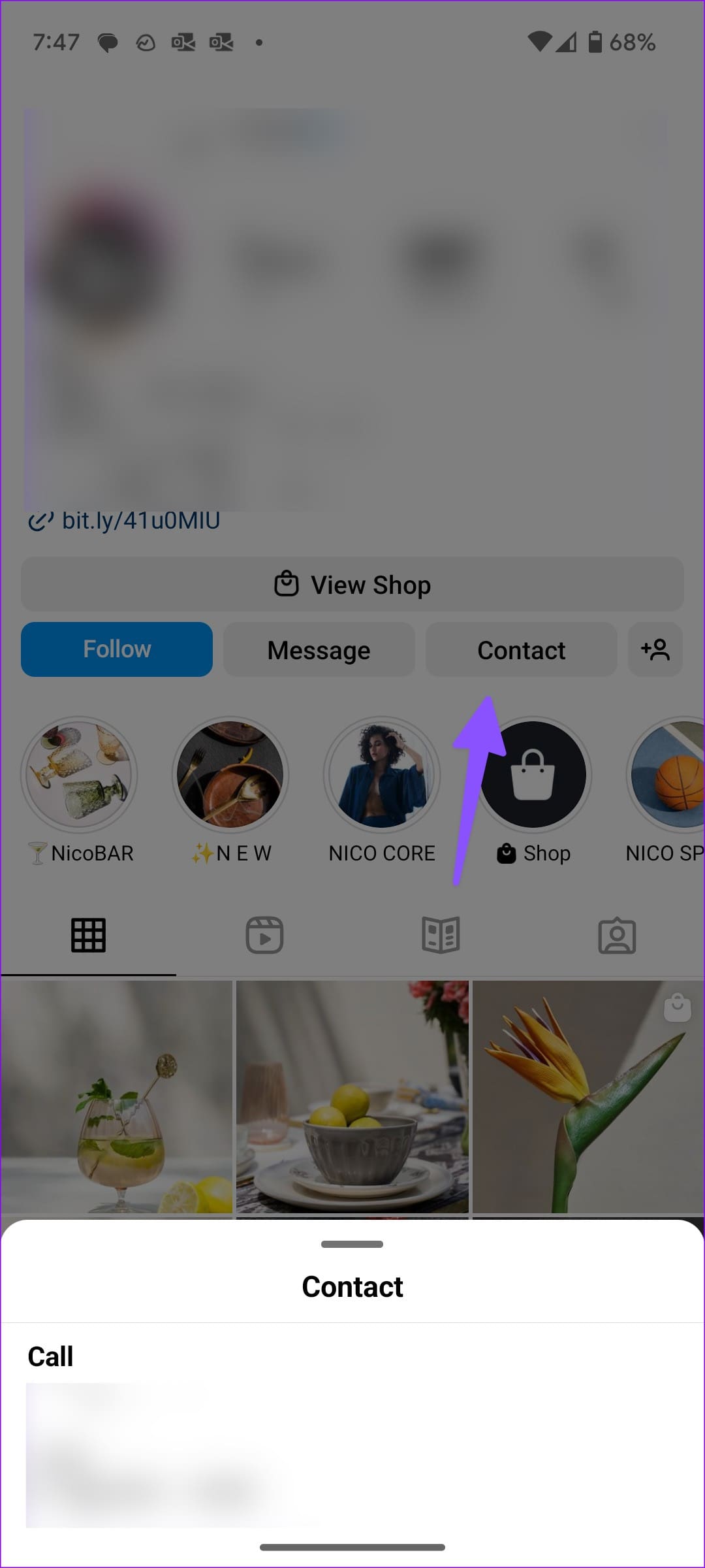 contact on Instagram