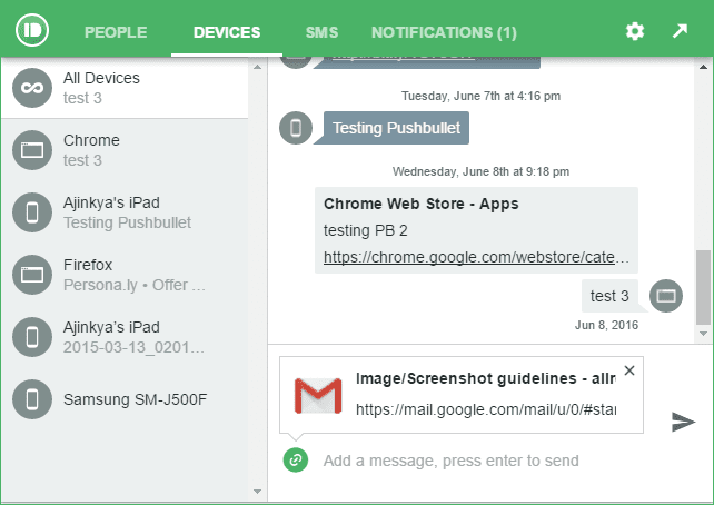 Pushbullet Chrome Panel