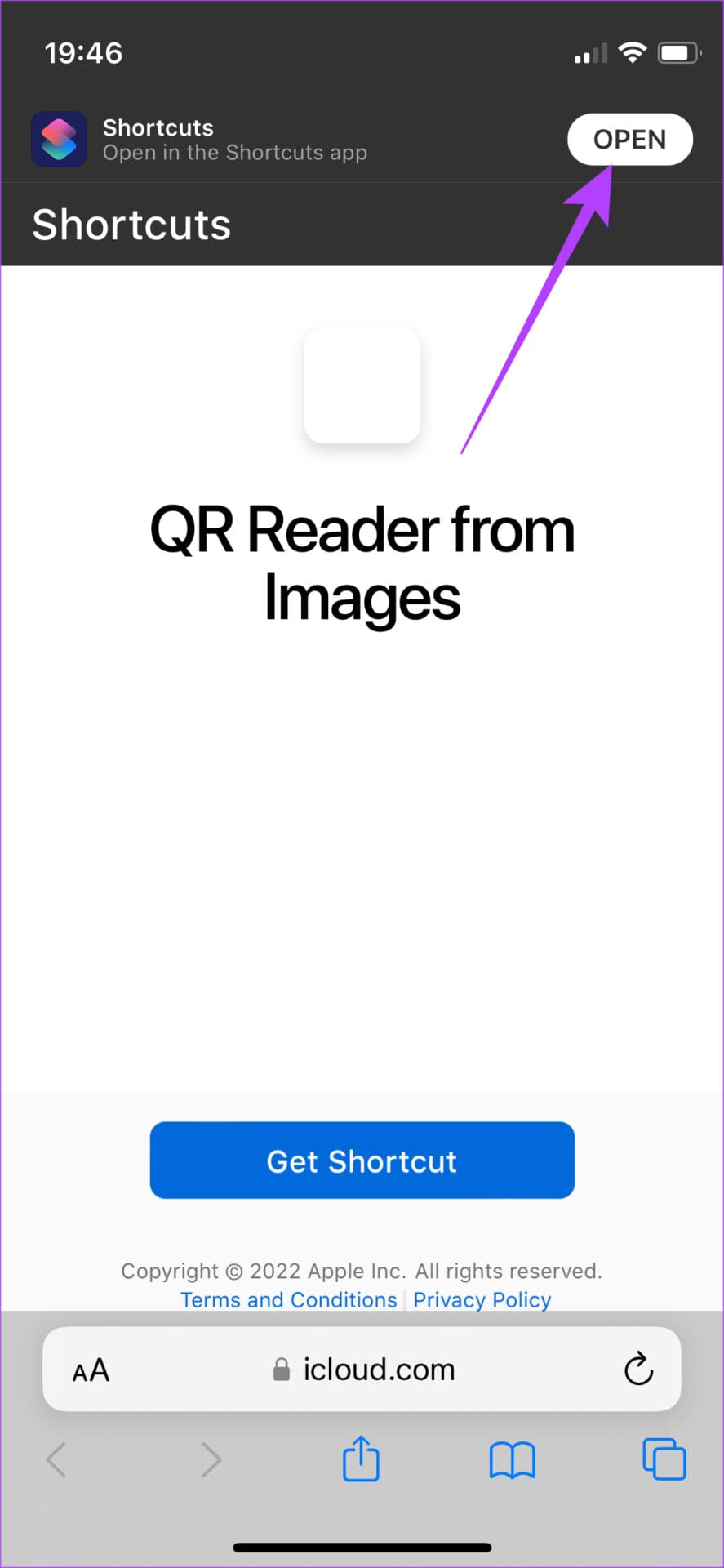 open in shortcuts app