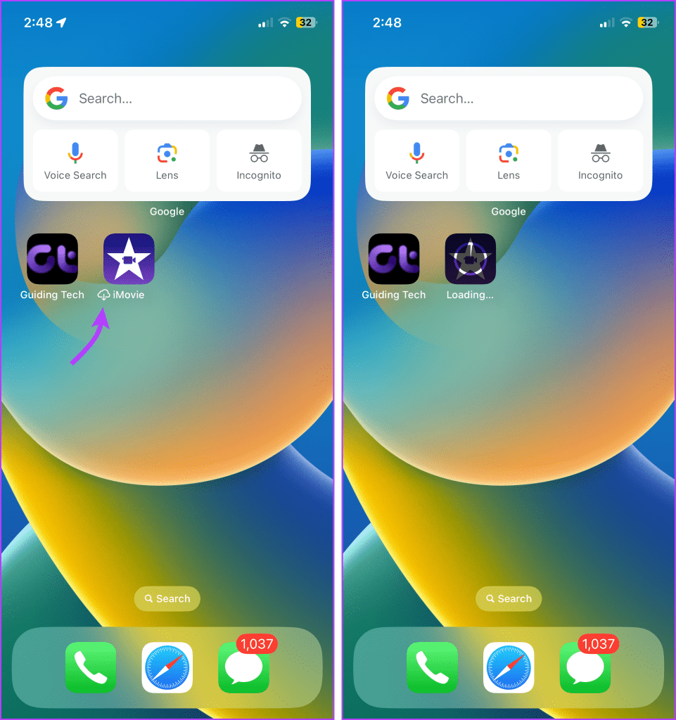 Tap the cloud icon to download the offloaded app