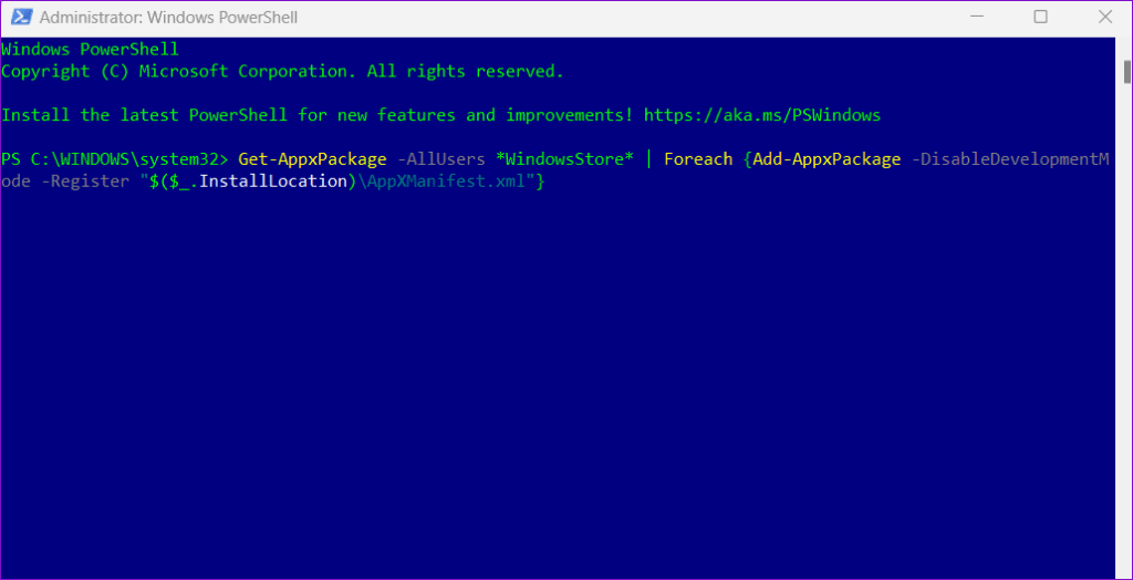 Re-Register Microsoft Store Windows