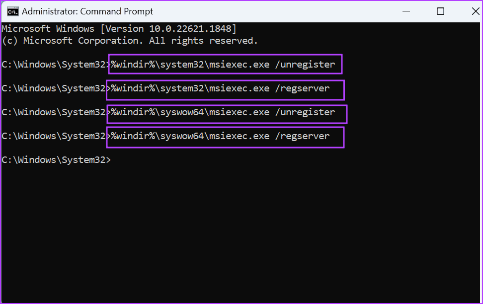 Re-register Windows Installer