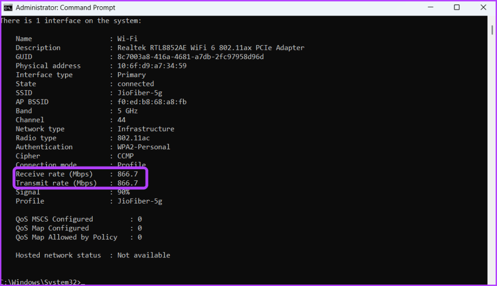 Receive rate in Command Prompt