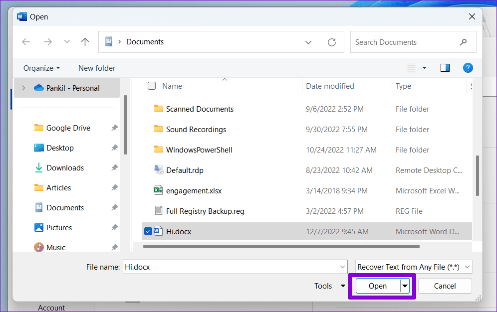 Recover Text From a Word Document