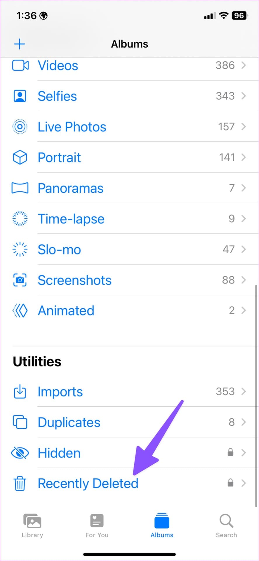 recently deleted menu