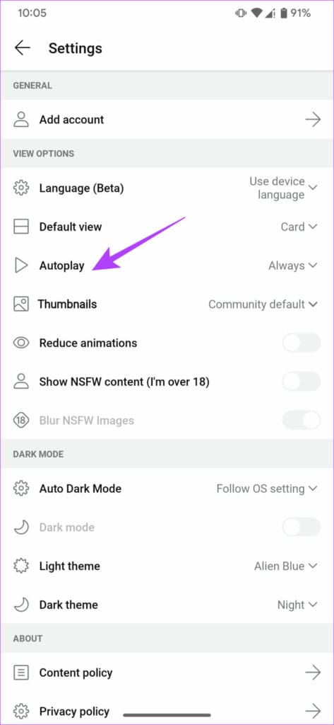 video autoplay settings