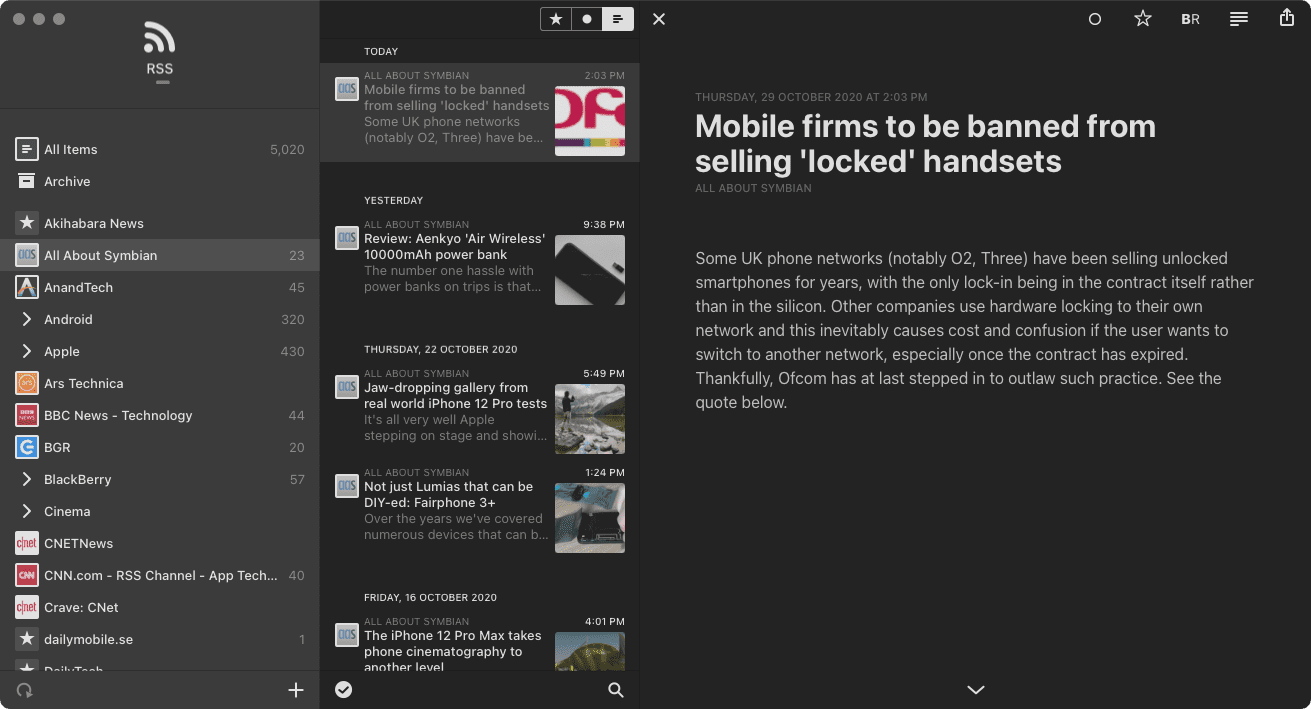Reeder RSS News Reader Mac