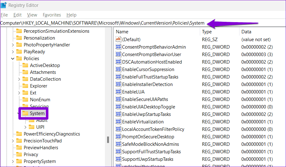 Registry Editor on Windows