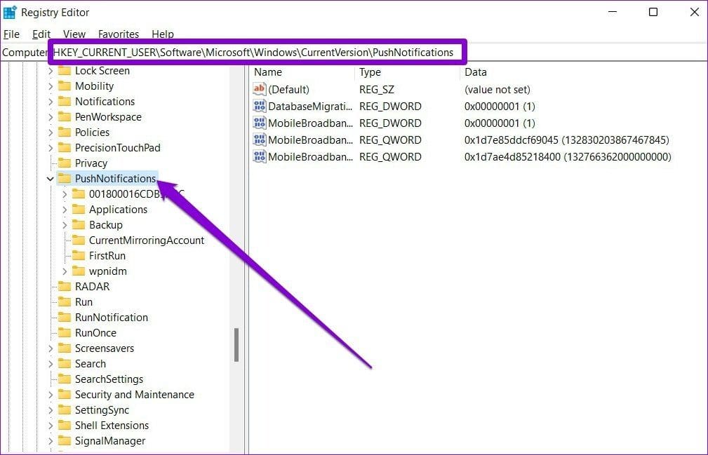 Registry Editor on Windows 11