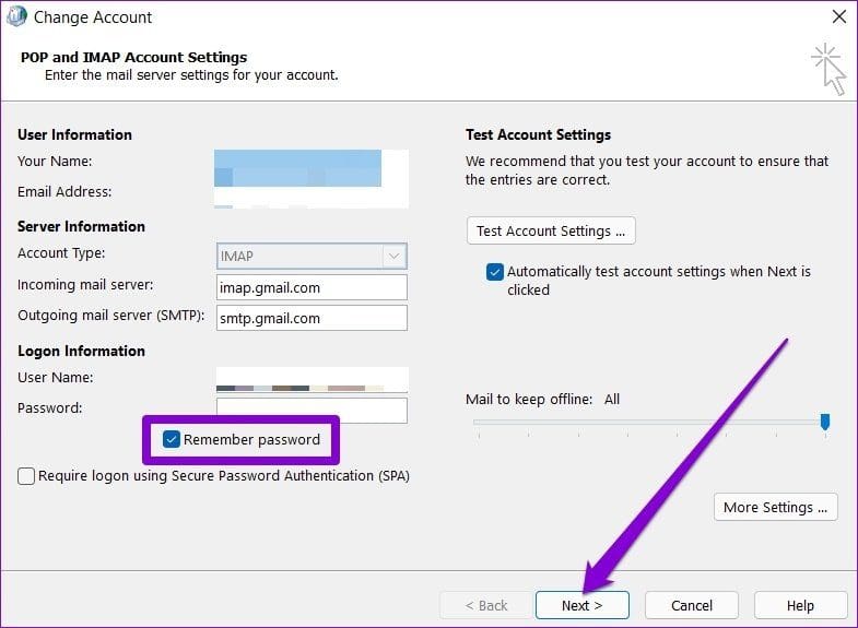 Remember Password on Outlook