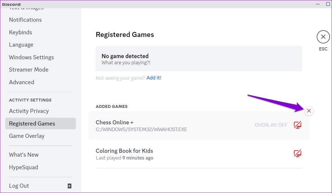 Remove Added Game on Discord