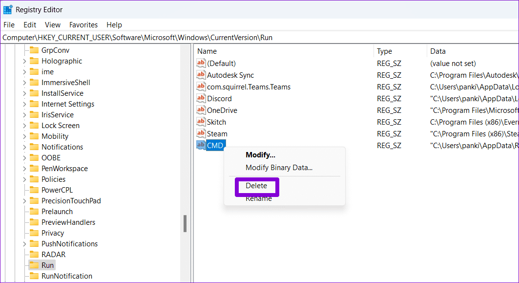 Remove CMD Entry From the Registry Editor