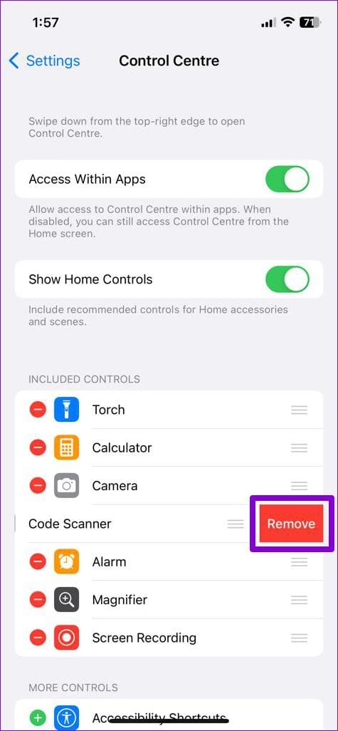 Remove Items From Control Center on iPhone