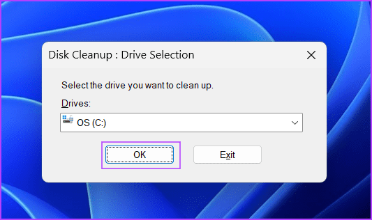 selecting drive in Disk cleanup