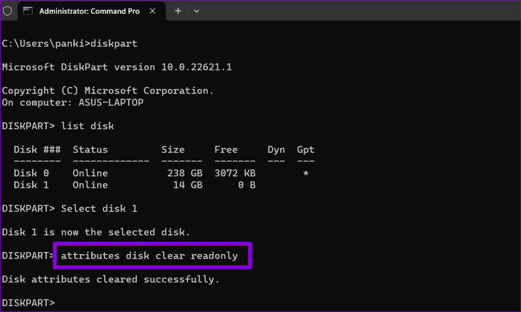 Remove Write Protection Using Command Prompt