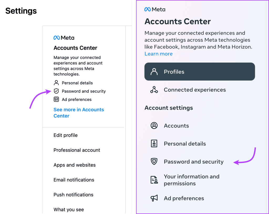 Click Password and security and then Password and security again