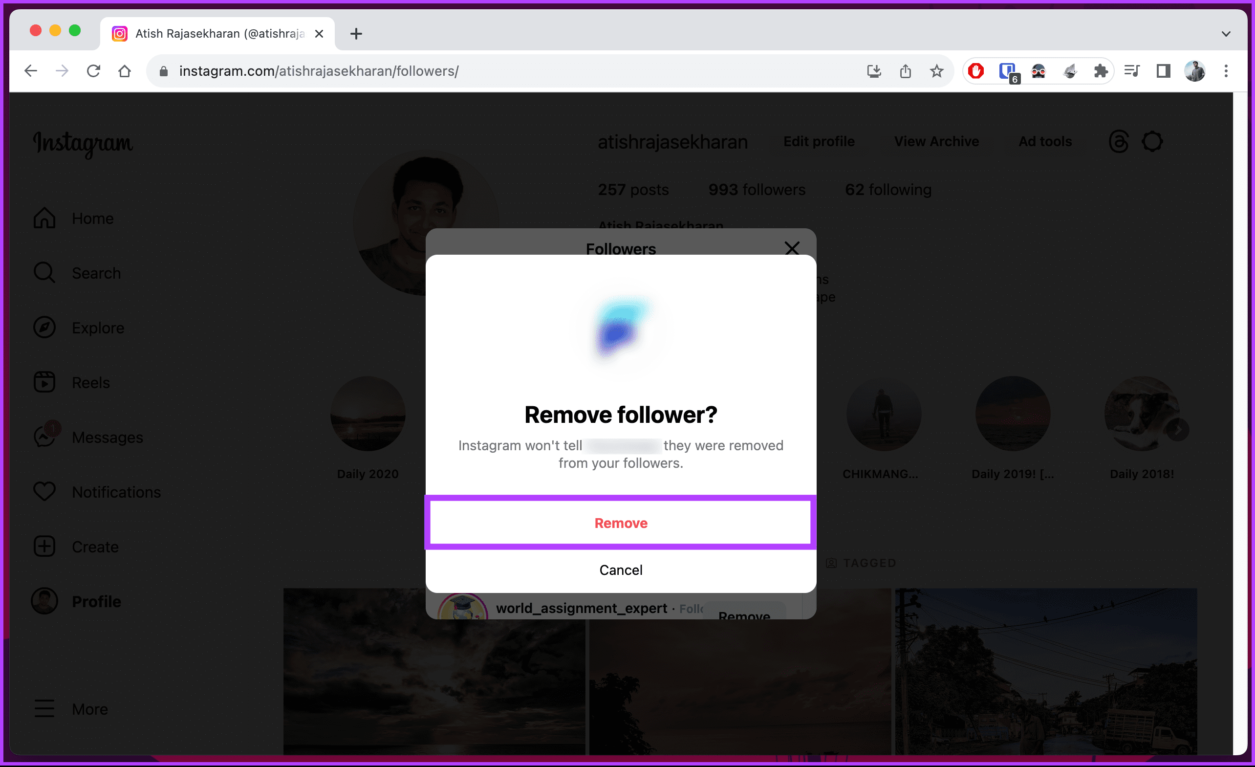 click Remove