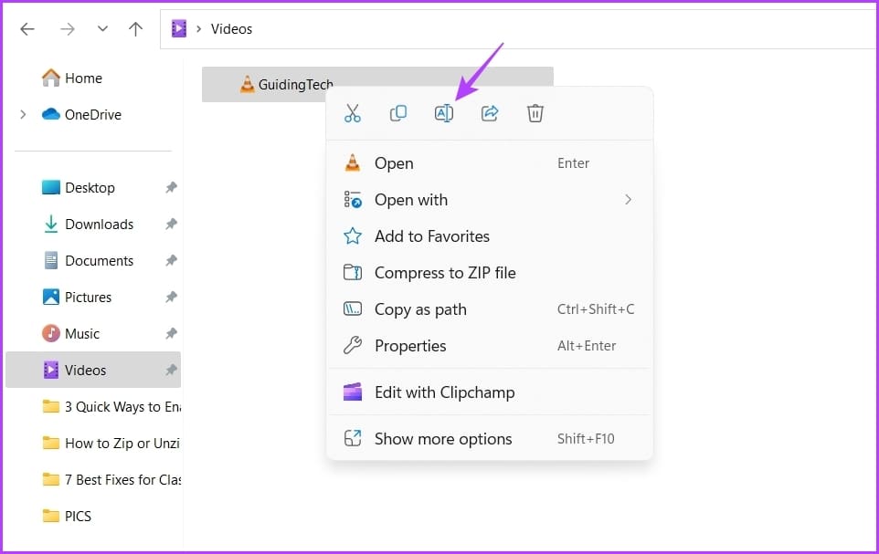 Rename icon in context menu 