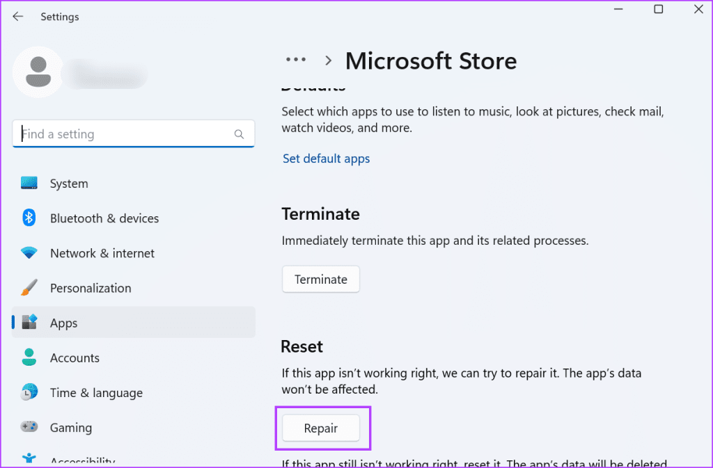 Repair Microsoft Store