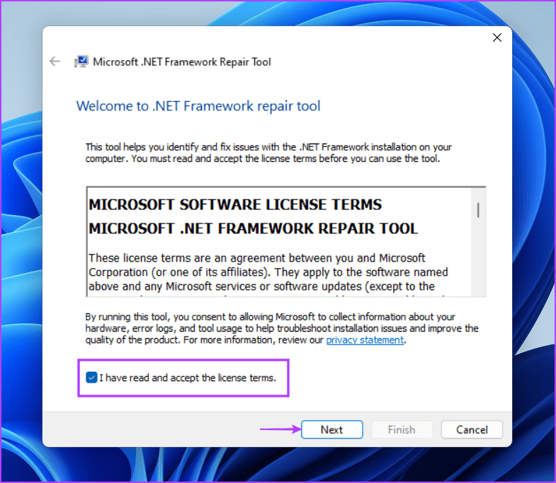 Microsoft .NET Framework Repair Tool window
