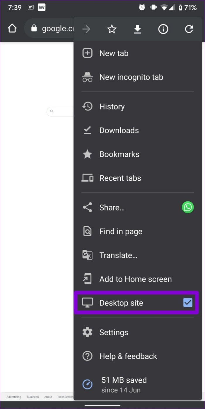 Request Desktop Site in Google Chrome