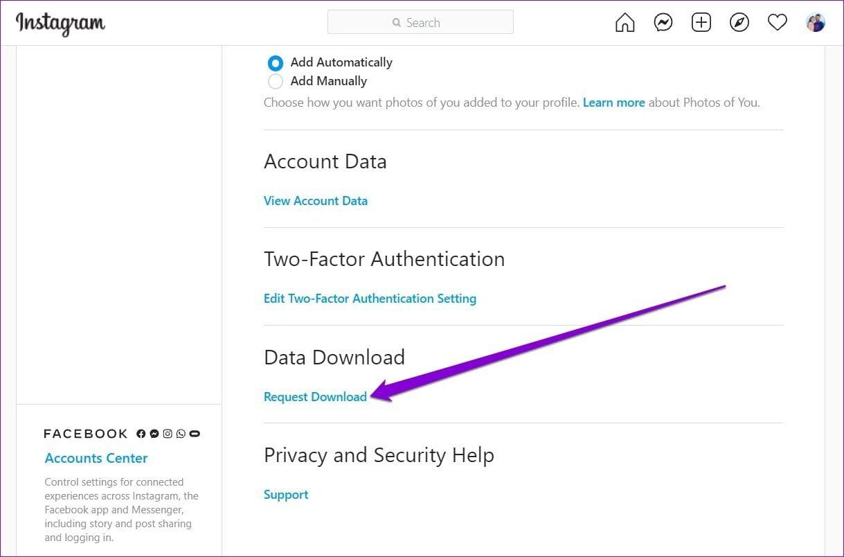 Request Instagram Data Download