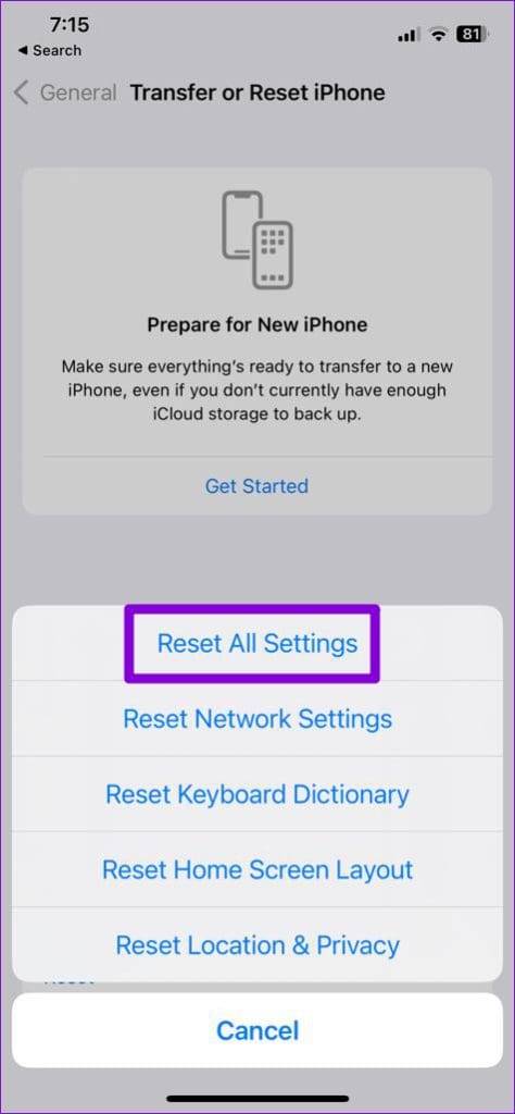Reset All Settings on iPhone