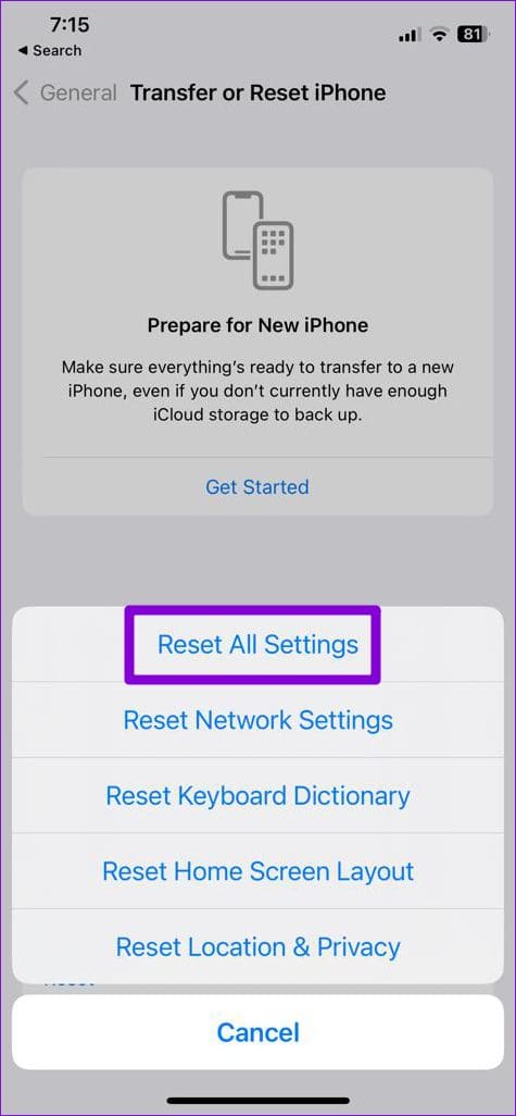 Reset All Settings on iPhone