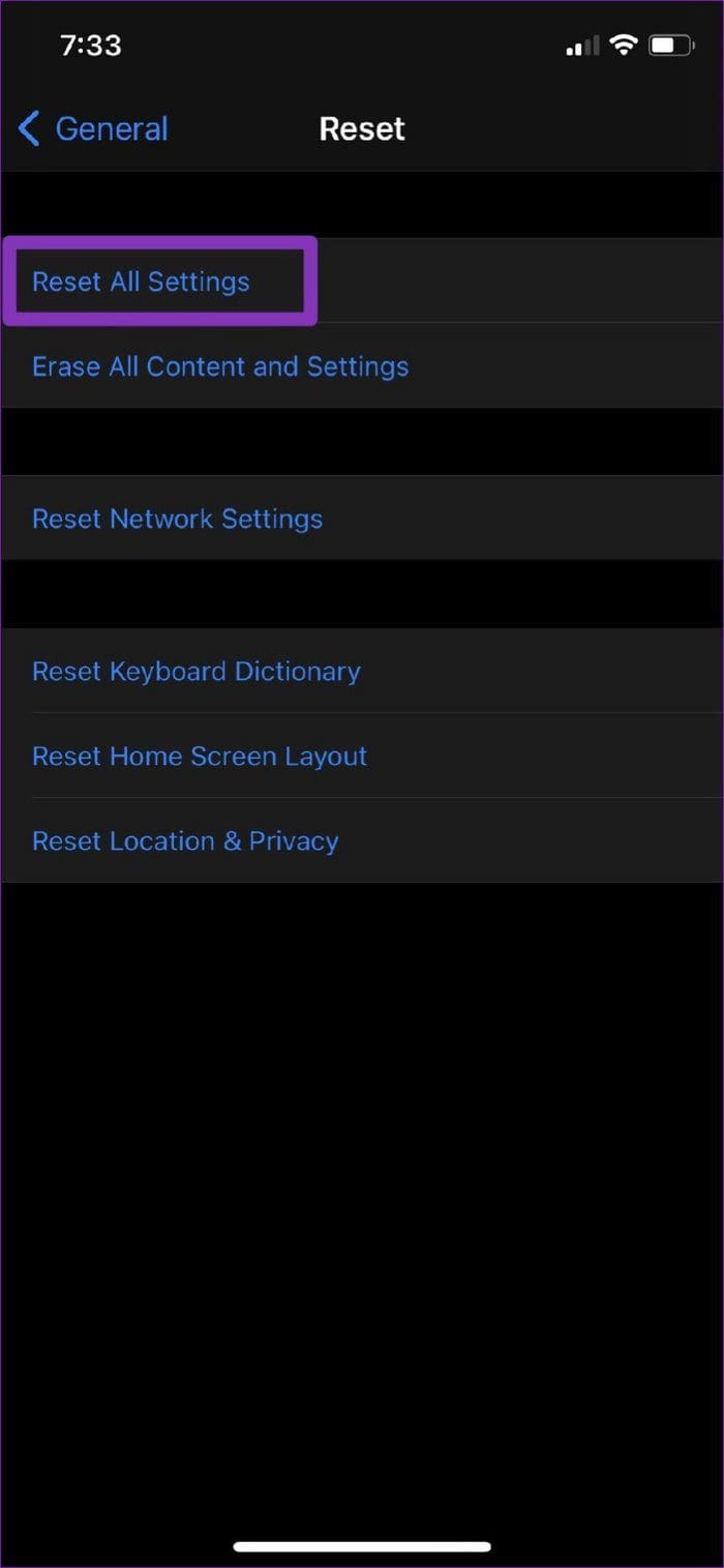 Reset All Settings