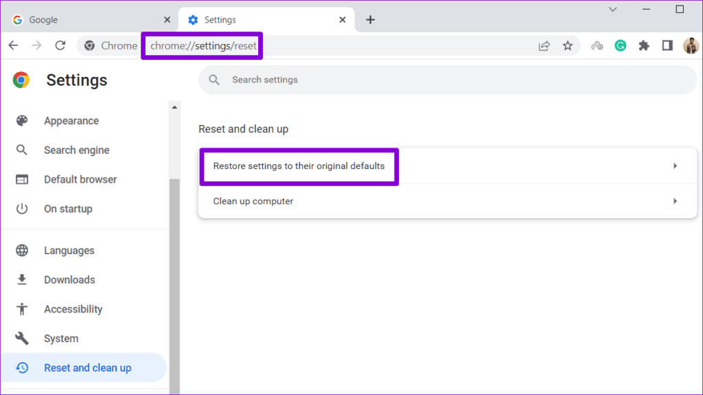 Reset Chrome